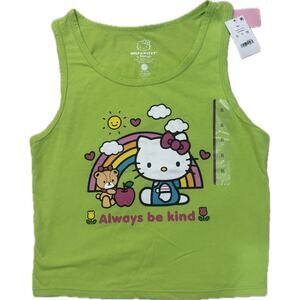 Hello Kitty Cropped Women's Tank Lime Green Always Be Kind XL Plus Rainbow